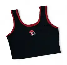 Y2K Black Ribbed Crop Tank Top Red Trim Embroidered Mushroom Women's Size M‎