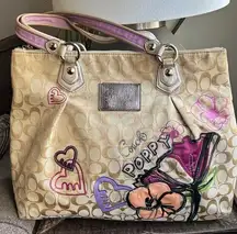 Authentic Coach 1941 Poppy Beige & Purple floral signature appliqué zip top Tote