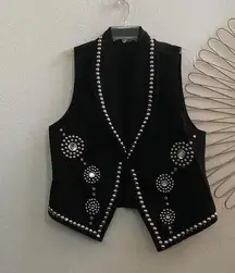 Embellished Western Silver Studded Black Denim Jean Jacket Vest Vintage 90s USA Made Rock/ Western/ Goth/ Grunge - L
