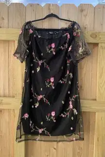 MLLE GABRIELLE floral summer day beach dress Sz XL black sheer embroidered‎