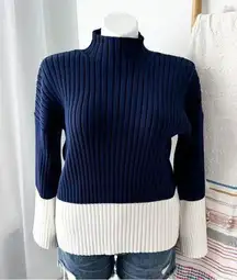 Polo  Ralph Lauren Navy White Colorblock Chunky Knit Mockneck Pullover Sweater L