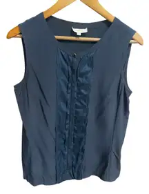 TORY BURCH Navy Blue Silk Sleeveless Blouse Size 8 Shirt Top OFFICE CAREER PREP