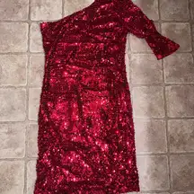 Large Boutique One Shoulder Red Sequin Dress. NWT