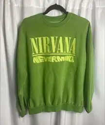 Nirvana Crewneck Sweater Green Size M Pull Over Grunge Graphic Band 90’s