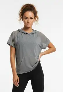 LIVI Active 18/20 Gray Mesh Short Sleeve Hoodie Plus Size Athleisure Lightweight