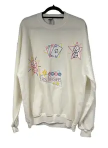 JERZEES‎ Unisex M Cream Las Vegas Embroidery Sweatshirt Vintage Souvenir