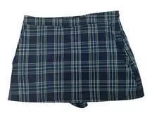 Plaid Skort Skirt Shorts Blue‎ Green White Patterned Mini Casual Cute