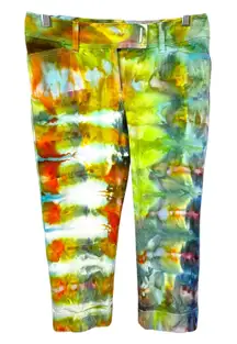 White House Black Market Size 2 Jeans Handmade Tie Dye Green WHBM Slim Crop 625
