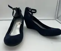It’s OK Ankle Strap Deep Navy Blue Suede Wedge Heel Shoes‎