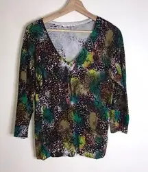 Peter Nygard  ladies colorful abstract cheetah long sleeve shirt top size M