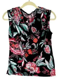 New York & Company Womens Tops Size S Floral Print Keyhole Cap‎ Sleeve
