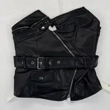 ZARA Black Faux Leather Corset Top Belted Moto Style Women S NWOT