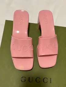 Gucci Wild Rose Platform Pink Block Heel Slides Sandals Size 37