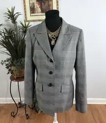 Le Suit Women Jacket 8 Gray Plaid Long Sleeve Lined Clueless Preppy Office Siren