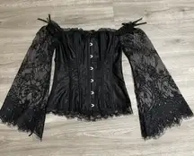 Black Sexy Lace Corset Long Sleeve