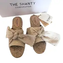 NEW Shanty SHACK SLIDES Women's Slip On SHOES 40, US 9 Natural Linen Bow Sandals
