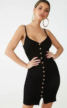 Ribbed Button Down Front Knit Midi Dress