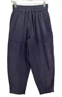 Whistles Pants US 2 Navy Blue Cropped Lantern Drawstring Trouser Pockets Relaxed