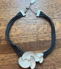 Milano vintage Black and Silver Floral Necklace, multistrand,