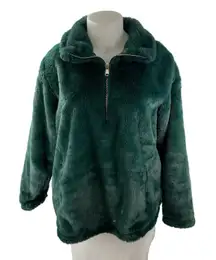Abercrombie & Fitch Green Fuzzy Faux Fur Collared Long Sleeve Sweater Jacket XL