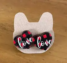 NEW Custom Red White Black Plaid Checkered Hearts LOVE Stud Wood Earrings
