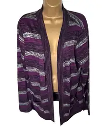 Studio Works Open Front Cardigan Lightweight Striped Purple Gray M