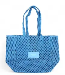 Dolce & Gabbana Light Blue Basket Weave Straw Shoulder Tote Bag Purse Paper Raffia Woven  Measurement in pics