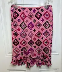 Vintage Y2K Skirt Embellished Sequin Diamond Print Ruffle Hem Size Large