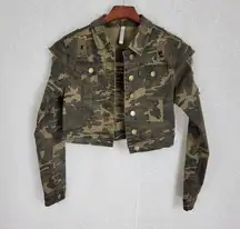 American Bazi Womens Jacket Small Camo Cropped Distressed