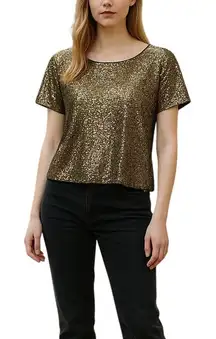 Silence + Noise Black & Gold Sequin Scoop Neck Blouse Size Small EUC