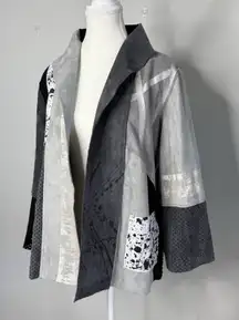 Lemon Grass Women’s Jacket XS Black Gray White Patchwork Open Front Long Sleeve