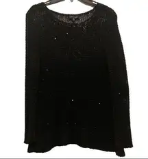 EILEEN FISHER Black Bateau Chainmail Sequin Sweater
