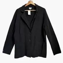 J Crew Women Size L Black Knit Blazer Jacket Cardigan Sweater Comfort Lagenlook