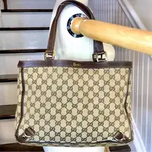 GUCCI Jacquard GG Monogram D Ring E/W Tote Shoulder Bag Zipper Compartment