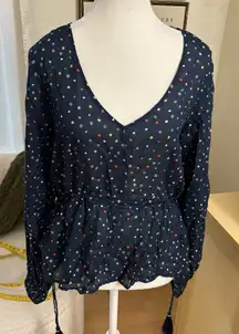 ROLLER RABBIT‎ Subha Top In Blue Bodhi Dots Size Small NWT