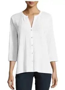 Eileen Fisher 100% Cotton 3/4 Sleeve Button Front Top White Size L