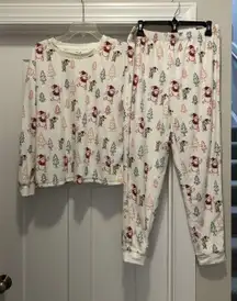 Disney Winnie The Pooh Holiday Christmas Pajama Set Top & Pants Medium Knit Cozy