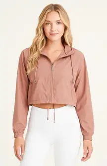 Ci Sono Cropped Hooded Windbreaker Jacket Blush Pink full zip