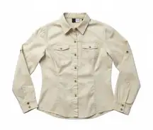 Saks Fifth Avenue Threads 100% Linen Utility Top Womens S 12 Beige Button Down