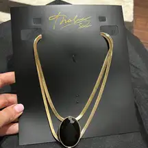 Thalia Sodi Statement Necklace Women's Gold-Tone Large Black Stone Doubl…