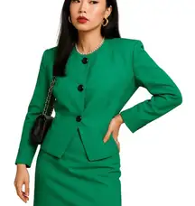 Jones New York 12 Two Pc Vintage Green Skirt Suit Set 1990s Button-Up Blazer