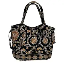 VERA BRADLEY Caffe' Latte Black Brown White Sherry Bag Small Tote Purse Shoulder