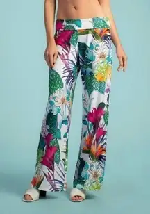 Trina Turk Amazonia Roll-Top Coverup Pull on Tropical Floral Pants Medium