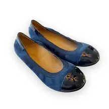 Vionic  Tiegan Navy Blue Suede Ballet Flat Size 7 Blue Patent Cap Toe Dress Shoes