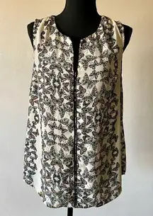 Women’s Sleeveless Blouse White Size Medium Butterfly Print