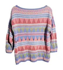 90s Vibrant Knit‎ Granny Sweater Nordic Aztec Geometric Boho Cabin Cottage Fun M