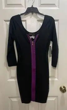 Coogi Block Body Con Dress Mesh Sides Zip Up Front Purple Size Medium NWT