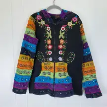 Rising International Black And Colorful Embroidered Hoodie L