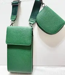 Green Synthetic Leather Crossbody Bag with Removable coin purse/or AirPods case
