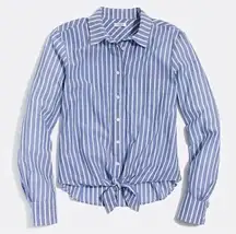 J. Crew Blue White Stripe Button‎ Front Tie Shirt Size Small Preppy Academic